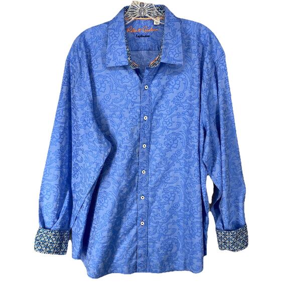💙 Robert Graham Exclusive Men’s 2XL Blue Floral Button Down 💙 - Picture 1 of 10